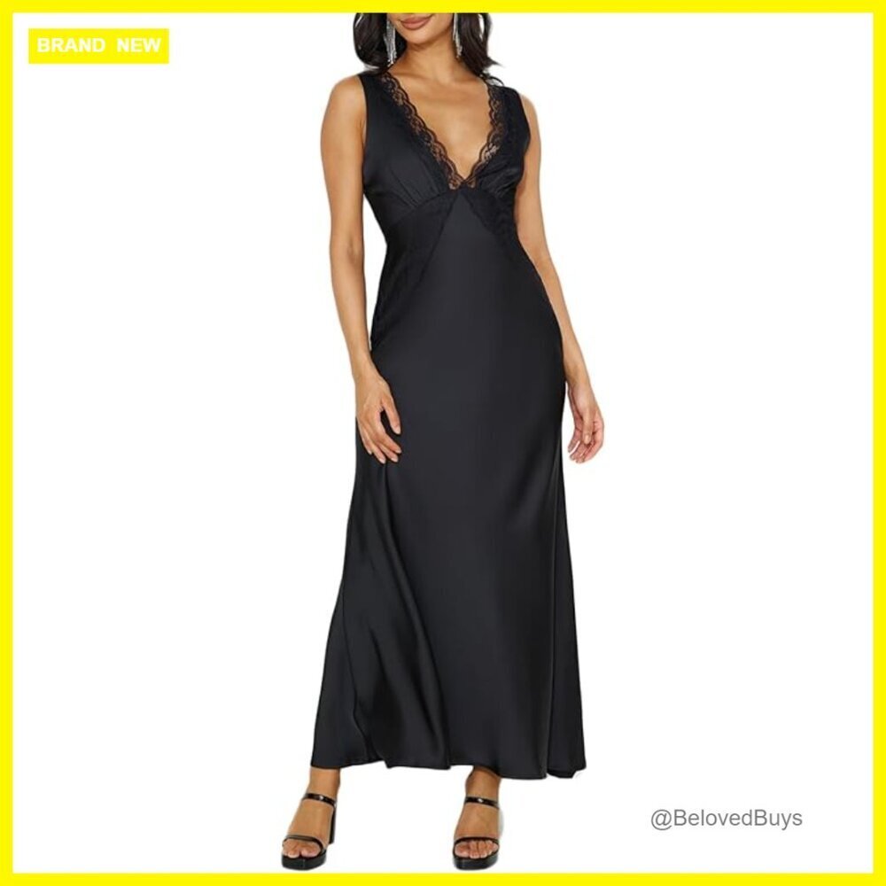 Satin V-Neck Backless Maxi Dress Formal Cocktail Wedding Guest